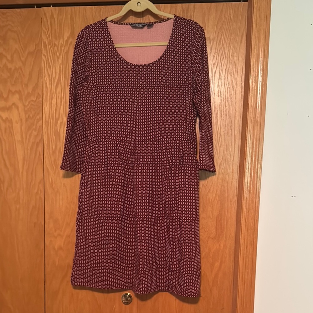 Lands' End Red 3/4 Sleeve Scoop Neck Dress